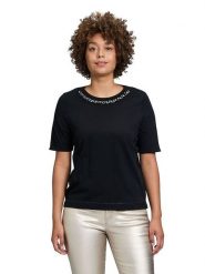 CARTOON Koszulka w kolorze czarnym rozmiar: 38. Czarne koszulki damskie Cartoon, z aplikacjami, z bawełny, bez kołnierzyka, bez ramiączek. Za 69.99 zł.