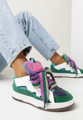 Zielone Sneakersy z Ozdobnym Sznurowaniem i Szerokim Językiem Vessy. Białe obuwie sportowe damskie Born2be, bez zapięcia. Za 109.99 zł.