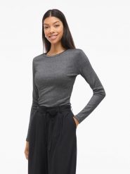 Vila Koszulka "Vicatera" w kolorze ciemnoszarym rozmiar: L. Szare koszulki damskie Vila, l, bez wzorów, bez kołnierzyka, bez ramiączek. Za 78.66 zł.