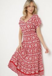 Czerwona Bawełniana Sukienka Rozkloszowana we Wzór Paisley Lanadira. Czerwone sukienki damskie Born2be, bez wzorów, z bawełny, boho, bez ramiączek. W wyprzedaży za 46.74 zł.