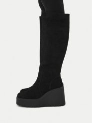 Badura Kozaki C-JANE-HY60195-15 Czarny. Czarne kozaki damskie Badura, ze skóry, bez obcasa, na koturnie, bez zapięcia. Za 349.99 zł.