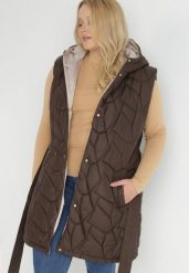 Brązowa Kamizelka Pikowana z Paskiem Dagalee. Brązowe kamizelki damskie Born2be, plus size, bez wzorów, z jeansu, bez kaptura. Za 289.99 zł.