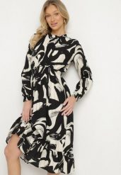 Czarna Rozkloszowana Sukienka z Bawełną w Abstrakcyjny Wzór Silsedi. Czarne sukienki damskie Born2be, bez wzorów, z bawełny, eleganckie, bez ramiączek. W wyprzedaży za 84.99 zł.