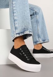 Czarno-Białe Basicowe Trampki na Platformie Mailiselle. Czarne trampki damskie Renee, bez wzorów, z jeansu, bez zapięcia. Za 74.99 zł.