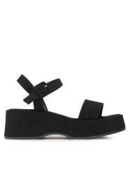 DeeZee Sandały HDXJ220515 Czarny. Czarne sandały damskie DeeZee, bez wzorów, z materiału, bez obcasa, na koturnie, bez zapięcia. Za 159.99 zł.