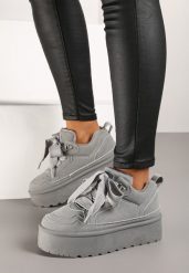 Szare Sneakersy Vices Stylizowane na Śniegowce na Platformie Obszyte Futerkiem Naleris. Szare obuwie sportowe damskie Renee, z futra, bez zapięcia. Za 84.99 zł.