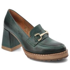 Zielone Półbuty Armodo Eleganckie Obuwie Damskie. Zielone półbuty damskie Armodo, bez wzorów, ze skóry, bez obcasa, na obcasie, bez zapięcia. Za 389.00 zł.