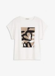 T-shirt z wiskozą i kryształkami. Białe t-shirty damskie bonprix, bez wzorów, z wiskozy, bez kołnierzyka. Za 34.99 zł.