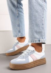 Niebiesko-Białe Sneakersy na Niskiej Platformie z Materiałowymi Wstawkami Xeonbia. Niebieskie obuwie sportowe damskie Born2be, z materiału, bez zapięcia. Za 89.99 zł.