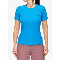 Koszulka szybkoschnąca damska Columbia DriVenture Short Sleeve. Niebieskie bluzki damskie Columbia, bez wzorów, sportowe, bez kołnierzyka, bez ramiączek. Za 230.99 zł.