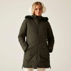 Striking IV Damska kurtka narciarska. Zielone kurtki damskie Dare 2b, na zimę, bez wzorów, z tkaniny, bez kaptura. Za 269.99 zł.