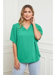 Plus Size Company Bluzka w kolorze zielonym rozmiar: 42. Zielone bluzki damskie Plus Size Company, plus size, bez wzorów, klasyczne, bez kołnierzyka, plus size, bez ramiączek. Za 57.06 zł.