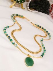 Pierres delicates Pozłacany naszyjnik z elementami ozdobnymi - dł. 50 cm rozmiar: onesize. Zielone naszyjniki damskie Pierres delicates, z agatem, pozłacane. Za 117.45 zł.