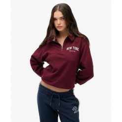 Damski sweatshirt z okrągłym dekoltem i suwakiem Superdry Athletic Essentials. Czerwone swetry klasyczne damskie Superdry, na zimę, bez kołnierzyka. Za 284.00 zł.