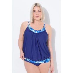 Damskie Tankini wzorzyste detale miękkie miseczki regulowane ramiączka. Niebieskie bikini Ulla Popken, bez wzorów, z elastanu. Za 279.99 zł.