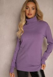 Fioletowy Klasyczny Golf Longsleeve z Dodatkiem Wiskozy Leriona. Fioletowe golfy damskie Renee, m, bez wzorów, z jeansu, bez ramiączek. Za 44.99 zł.