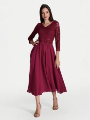 Swing Sukienka koktajlowa 5AI08900 Bordowy Regular Fit. Czerwone sukienki damskie Swing, bez wzorów, z syntetyku, wizytowe, bez ramiączek. Za 439.99 zł.