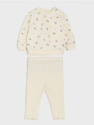 Bawełniany komplet: bluza i legginsy - kremowy. Białe bluzy damskie Sinsay, l, bez wzorów, z bawełny, bez kaptura. Za 25.99 zł.