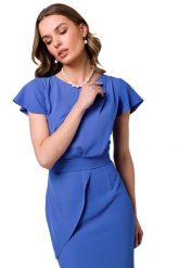 Elegancka ołówkowa sukienka z paskiem krótki rękaw niebieska. Niebieskie sukienki damskie Stylove, bez wzorów, eleganckie, bez ramiączek. Za 329.00 zł.