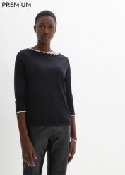 Sweter z domieszką jedwabiu. Brązowe swetry klasyczne damskie bonprix, bez kołnierzyka. Za 169.99 zł.