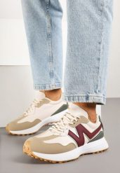 Beżowo-Bordowe Sneakersy z Ozdobnym Bieżnikiem Welorea. Brązowe obuwie sportowe damskie Born2be, z jeansu, bez zapięcia. Za 79.99 zł.