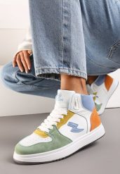 Biało-Zielone Sneakersy Aura. Białe obuwie sportowe damskie Renee, z jeansu, bez zapięcia. Za 44.99 zł.