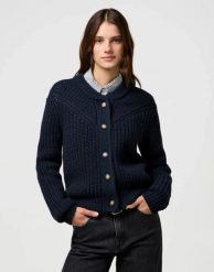 DAMSKI SWETER WRANGLER WESTERN CARDIGAN DARK NAVY 112370796. Niebieskie kardigany damskie Wrangler, xs, bez wzorów. Za 199.99 zł.