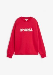 Bluza oversize z mieszanki bawełny. Czerwone bluzy damskie bonprix, bez wzorów, z bawełny, bez kaptura. Za 109.99 zł.