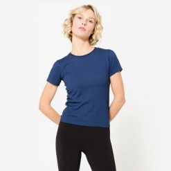 Koszulka do jogi damska Kimjaly krótki rękaw. Czarne koszulki damskie KIMJALY, xs, bez wzorów, z elastanu, bez kołnierzyka, bez ramiączek. Za 79.99 zł.