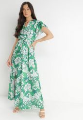 Zielona Sukienka Auclair. Zielone sukienki damskie Born2be, z aplikacjami, z materiału, eleganckie, bez ramiączek. Za 179.99 zł.