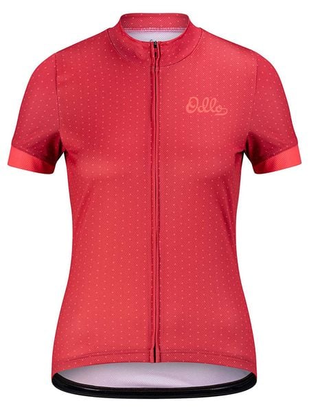 Odlo Koszulka kolarska "Essential" w kolorze czerwonym rozmiar: L. Czerwone koszulki damskie ODLO, l, bez wzorów, z materiału, bez kołnierzyka, bez ramiączek. Za 232.78 zł.