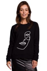Czarna Klasyczna Bluza Dresowa z Nadrukiem. Czarne bluzy damskie MOE, l, bez wzorów, z bawełny, bez kaptura. Za 219.90 zł.