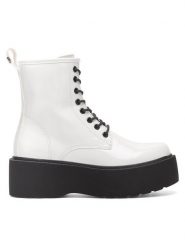 DeeZee Trzewiki WS101-08A Biały. Białe botki damskie DeeZee, z materiału, bez obcasa, na płaskiej podeszwie, bez zapięcia. Za 199.99 zł.