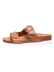 Scholl Skórzane klapki "Filippa" w kolorze jasnobrązowym rozmiar: 36. Brązowe klapki damskie Scholl, bez wzorów, z otwartym noskiem, bez obcasa, bez zapięcia. Za 61.02 zł.