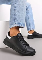 Czarno-Białe Klasyczne Sneakersy z Niską Cholewką Bibijane. Czarne obuwie sportowe damskie Renee, przed kostkę, bez zapięcia. Za 79.99 zł.