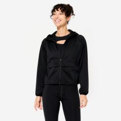 Bluza na zamek damska Domyos fitness. Czarne bluzy damskie DOMYOS, xs, bez wzorów, z materiału, bez kaptura. Za 149.99 zł.