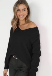 Czarny Sweter z Wiskozy Oversize Yorate. Czarne swetry klasyczne damskie Born2be, uniwersalny, z bawełny, bez kołnierzyka. Za 99.99 zł.
