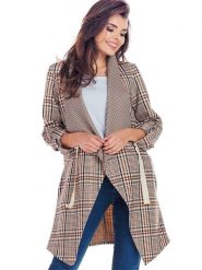 Awama Płaszcz przejściowy w kolorze karmelowo-czarnym rozmiar: S/M. Brązowe płaszcze damskie Awama, m, bez wzorów, bez kaptura. Za 152.62 zł.