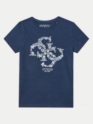 Guess T-Shirt J5GI02 K6YW4 Granatowy Regular Fit. Niebieskie koszulki i t-shirty dziewczęce Guess, z aplikacjami, z bawełny, bez kołnierzyka, bez ramiączek. Za 59.99 zł.