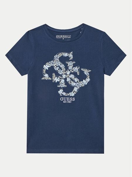 Guess T-Shirt J5GI02 K6YW4 Granatowy Regular Fit. Niebieskie koszulki i t-shirty dziewczęce Guess, z aplikacjami, z bawełny, bez kołnierzyka, bez ramiączek. Za 59.99 zł.