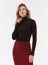 Calvin Klein Jeans Golf J20J222722 Czarny Slim Fit. Czarne golfy damskie Calvin Klein Jeans, l, bez wzorów, z jeansu, bez ramiączek. Za 219.99 zł.