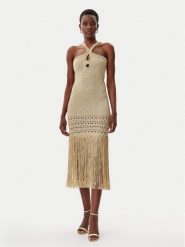 Simona Corsellini Sukienka dzianinowa P25CPABO0401 Beżowy Slim Fit. Brązowe sukienki damskie SIMONA CORSELLINI, bez wzorów, z dzianiny, bez ramiączek. Za 519.99 zł.