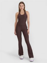 4F Legginsy z rozszerzanymi nogawkami damskie 4F x Anna Lewandowska - brązowe L. Brązowe legginsy damskie 4F, l, bez wzorów, z dzianiny. Za 99.99 zł.