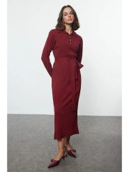 Trendyol Sukienka dzianinowa w kolorze bordowym rozmiar: S. Czerwone sukienki damskie Trendyol, bez wzorów, z dzianiny, bez ramiączek. Za 100.75 zł.