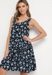 Czarna Rozkloszowana Sukienka z Bawełny z Kwiatowym Wzorem Anniviana. Czarne sukienki damskie Born2be, bez wzorów, z bawełny, eleganckie, bez ramiączek. W wyprzedaży za 46.74 zł.