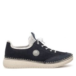 Półbuty Rieker. Niebieskie półbuty damskie Rieker, bez wzorów, bez obcasa, na płaskiej podeszwie, bez zapięcia. Za 329.99 zł.