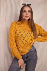 Sweter z półgolfem i wzorem w romby musztardowy. Swetry klasyczne damskie KESI, l, z wełny, bez kołnierzyka, plus size. Za 125.45 zł.