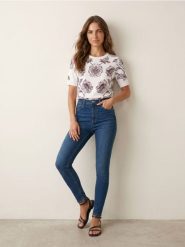 Jeansy skinny high waist z domieszką wiskozy - granatowy. Niebieskie jeansy damskie Sinsay, z podwyższonym stanem. Za 39.99 zł.