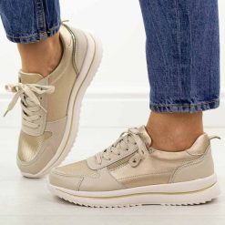 Beżowe skórzane półbuty damskie Jezzi 9784. Brązowe półbuty damskie Jezzi, na jesień, bez wzorów, ze skóry, z okrągłym noskiem, bez obcasa, na płaskiej podeszwie, bez zapięcia. Za 229.00 zł.