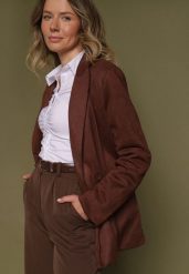 Brązowa Dwurzędowa Marynarka o Pudełkowym Kroju z Usztywnianymi Ramionami Alean. Brązowe marynarki i żakiety damskie Born2be, l, bez wzorów, z jeansu, eleganckie. Za 169.99 zł.
